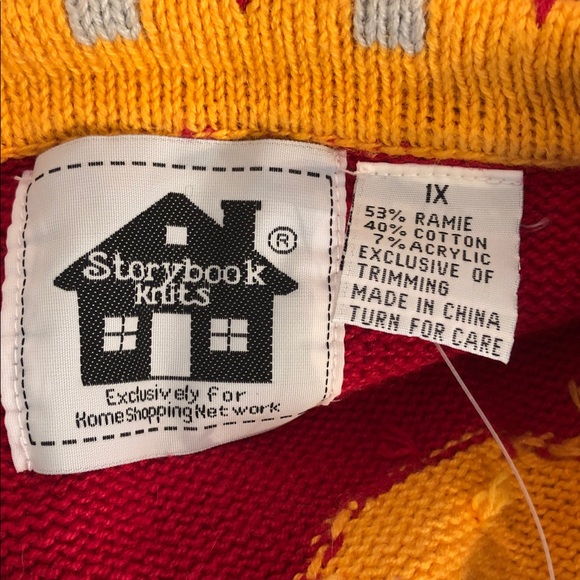 Storybook Knits Red Cardigan with Dog and Floral Design - Picture 6 of 8